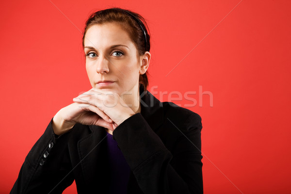 Foto stock: Mulher · de · negócios · jovem · conteúdo · câmera · mulher