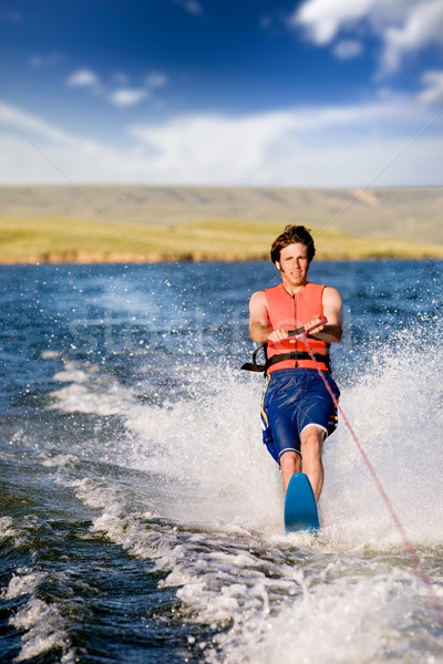 Su kayakçılık adam göl mutlu yaz Stok fotoğraf © SimpleFoto