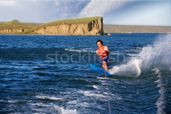 Su kayakçı adam kayakçılık göl mutlu Stok fotoğraf © SimpleFoto