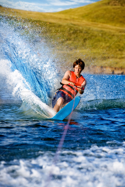 Su kayakçılık adam göl mutlu yaz Stok fotoğraf © SimpleFoto