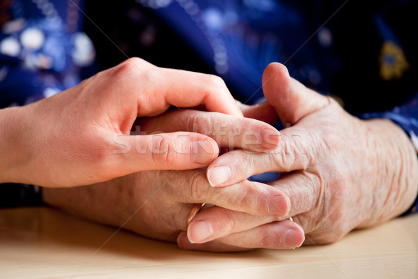 Stock foto: ältere · Pflege · jungen · Hand · halten · Paar