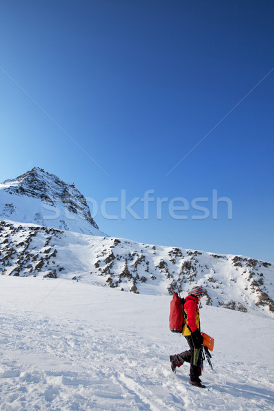Vrouwelijke berg landschap vrouw natuur sneeuw Stockfoto © SimpleFoto