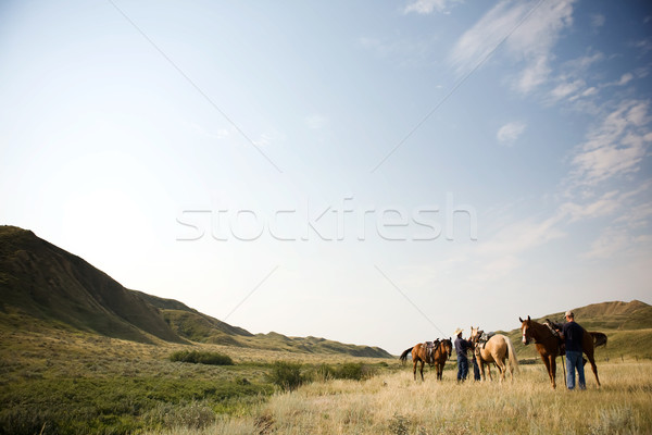 Cowboy scena cuplu oameni gata prerie Imagine de stoc © SimpleFoto