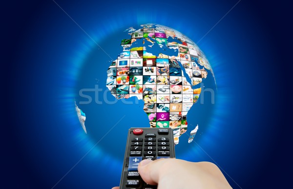 Telewizji nadawanie multimedialnych mapie świata streszczenie Internetu Zdjęcia stock © simpson33