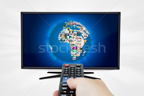 Widescreen high definition TV screen with sphere video gallery. Stock photo © simpson33