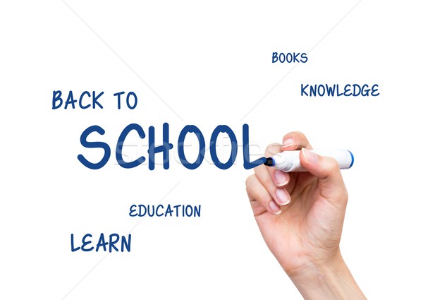 Hand writing back to school content with blue marker on virtual  Stock photo © simpson33