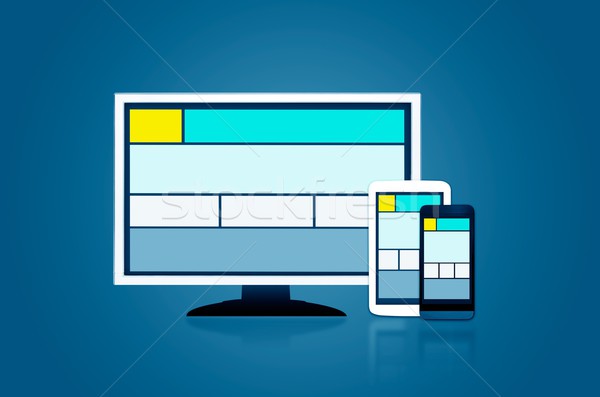 Responsive web design layout on different devices. Set on dark b Stock photo © simpson33