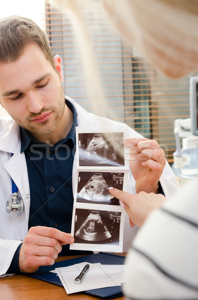 Foto stock: Médico · bebé · ultrasonido · imagen · mujer · embarazada