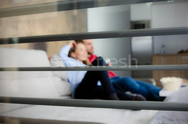 Couple temps libre regarder tv loisirs film Photo stock © simpson33