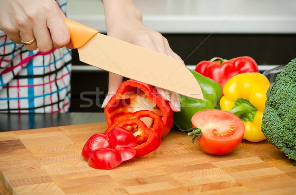 [[stock_photo]]: Cook · coupé · poivrons · tranches · mains