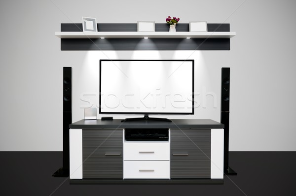 Modern TV room with illuminated LED lamps Stock photo © simpson33