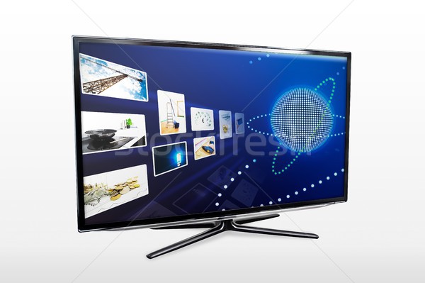 Glossy widescreen high definition tv screen with streaming video Stock photo © simpson33