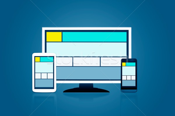 Responsive web design layout on different devices. Set on dark b Stock photo © simpson33