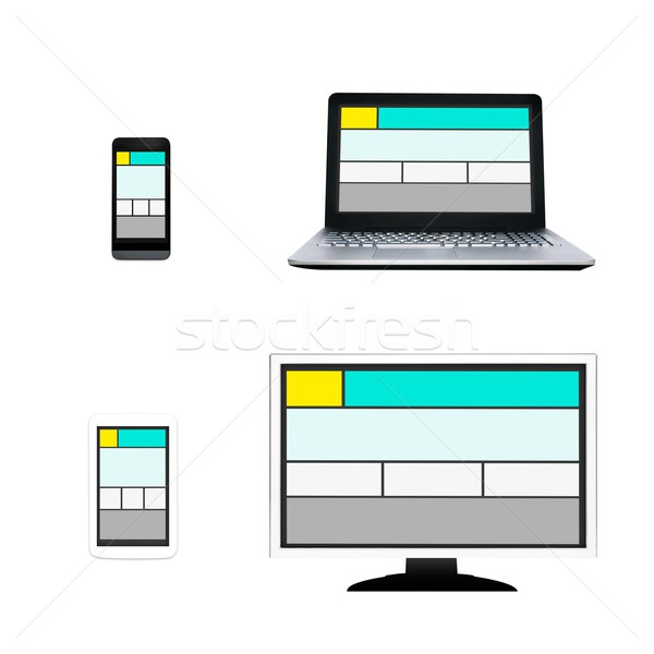 Responsive web design layout on different devices. Set on white  Stock photo © simpson33