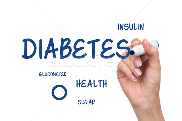 Stock foto: Hand · schriftlich · Diabetes · Inhalt · blau · Marker