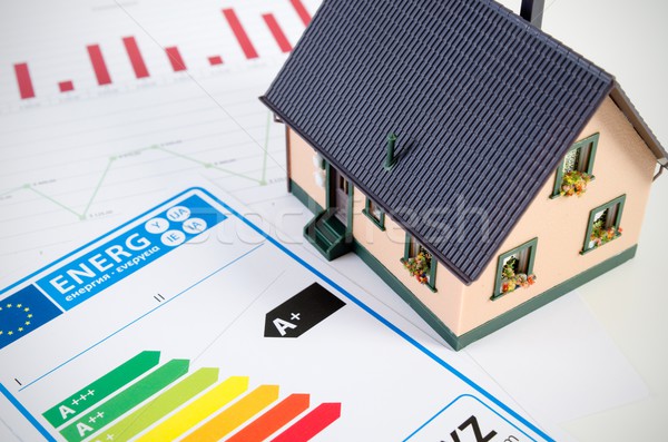 Energieeffizienz Haus Modell Schreibtisch Dokumente home Stock foto © simpson33