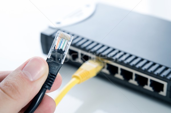 Reţea comuta Ethernet cabluri alb Imagine de stoc © simpson33