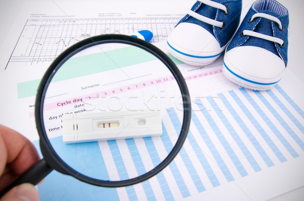 Pregnancy test on fertility chart. Magnify concept Stock photo © simpson33