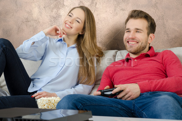 Couple enjoys free time and playing video games. Stock photo © simpson33