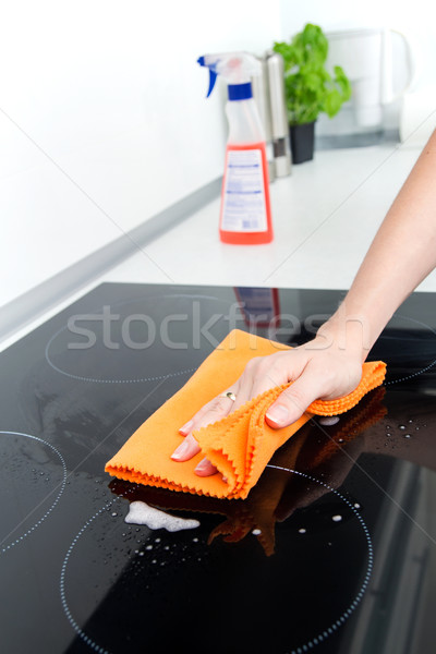 Hand Cleaning Induction Stove Stock Photo C Piotr Adamowicz