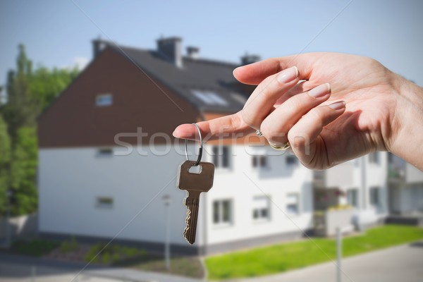 Stockfoto: Hand · sleutels · huis · gebouw