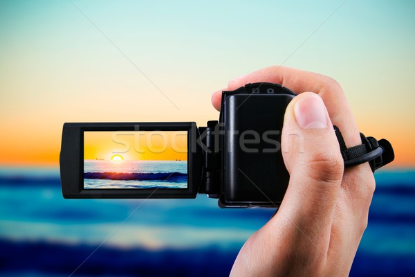 Videókamera videókamera naplemente tenger hajó modern Stock fotó © simpson33