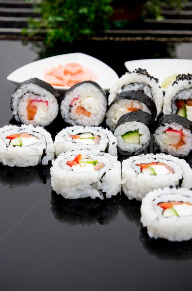 Sushi set on black reflection background Stock photo © simpson33