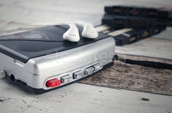Old casette tape player and recorder with earphones Stock photo © simpson33