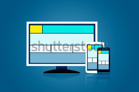 Responsive web design layout on different devices. Set on dark b Stock photo © simpson33