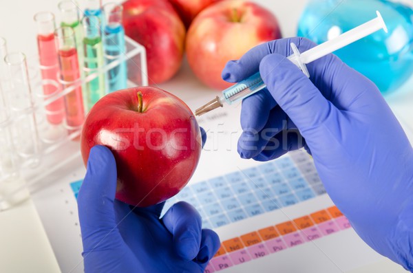 Analyst injects liquid into apple. Genetically modified food con Stock photo © simpson33