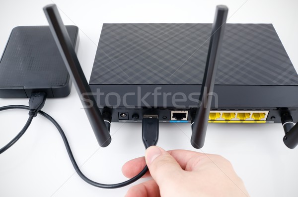 Stock fotó: Router · biztonsági · mentés · raktár · lemez · média · szerver