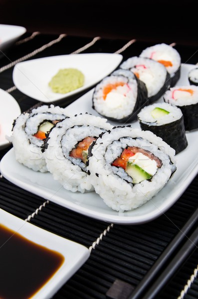 Prato sushi conjunto comida peixe asiático Foto stock © simpson33