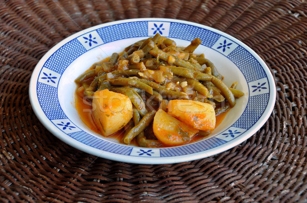 Fagioli verdi salsa di pomodoro fresche patate piatto Foto d'archivio © sirylok