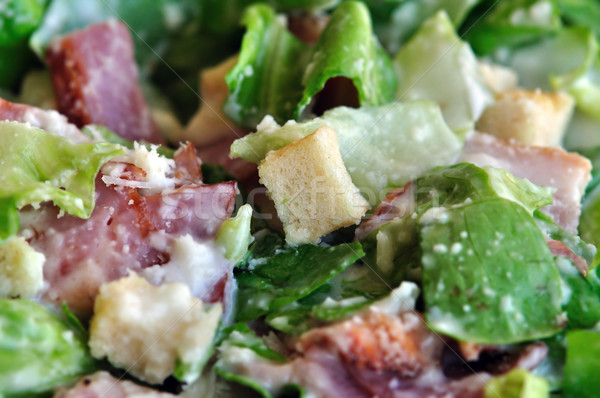 Stockfoto: Caesar · salade · sla · spek · voedsel · selectieve · aandacht · textuur