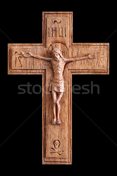 Crucifix bois crâne isolé noir corps [[stock_photo]] © sirylok