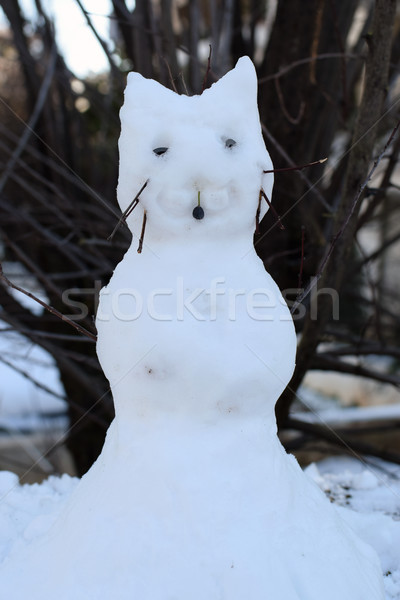 śniegu kot snowman drzewo wąsy Zdjęcia stock © sirylok