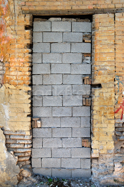 bricked up door and chipped brick wall texture Stock photo © sirylok