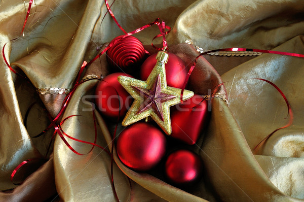 Foto stock: Vermelho · coração · dourado · estrela · natal · sazonal