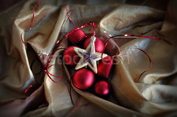 Rojo dorado estrellas Navidad adornos feliz Foto stock © sirylok