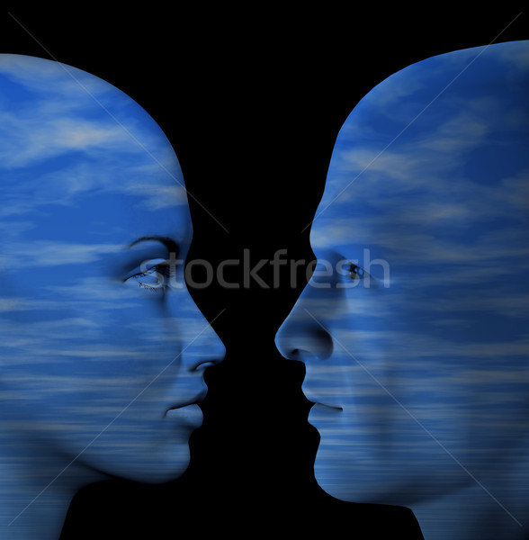 Om femeie uman cuplu ilustrare 3d nori Imagine de stoc © sirylok