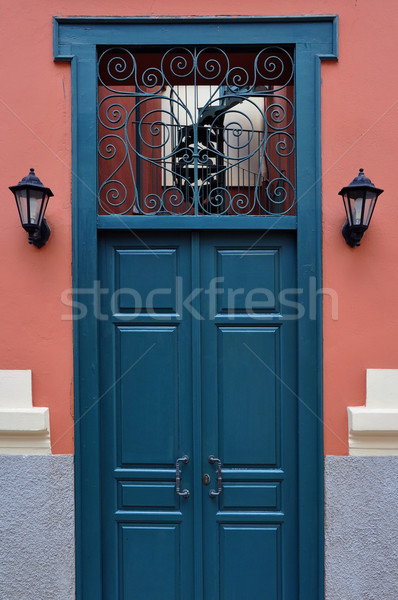 blue door with antique iron pattern Stock photo © sirylok