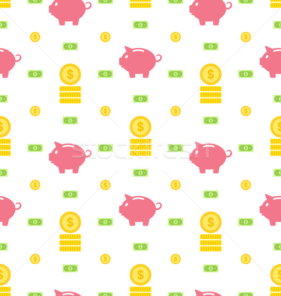 Seamless Pattern with Moneybox, Bank Notes, Coins, Flat Finance Icons Stock photo © smeagorl