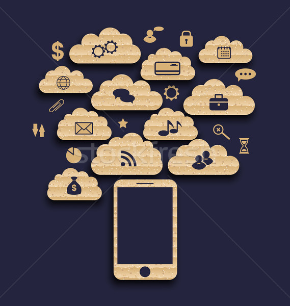 Smart device with cloud of application icons, business infograph Stock photo © smeagorl