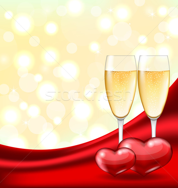 Abstract Background with Wineglasses of Champagne and Couple Hea Stock photo © smeagorl