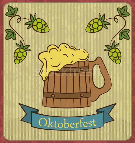 Stockfoto: Houten · mok · bier · schuim · oktoberfest · banner