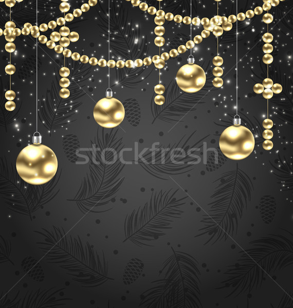 Christmas Golden Balls and Adornment on Black Background Stock photo © smeagorl