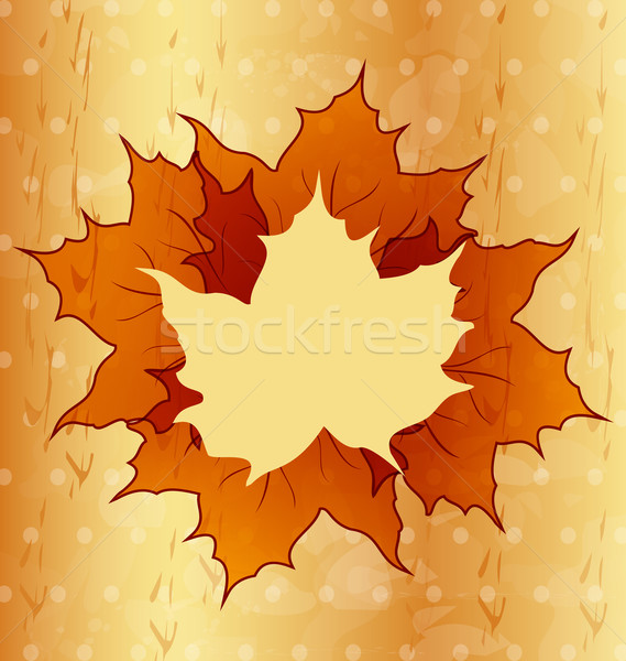 Autumnal maple leaves, wooden texture Stock photo © smeagorl