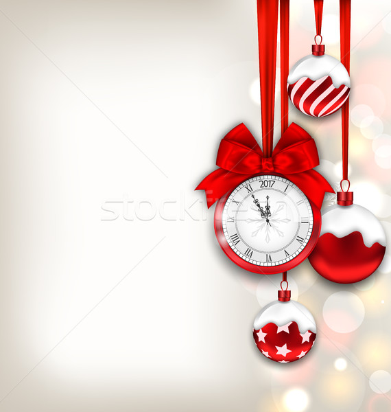 New Year Shimmering Background with Clock and Glass Balls Stock photo © smeagorl