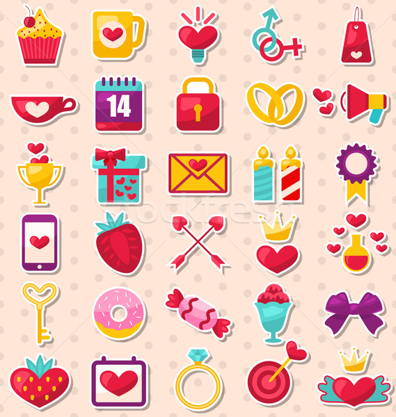 Set of Modern Flat Design Icons for Valentine's Day and Wedding Stock photo © smeagorl
