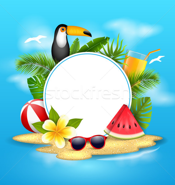 Summer Poster with Toucan Bird, Watermelon, Sea, Island, Beach, Orange Cocktail, Stock photo © smeagorl